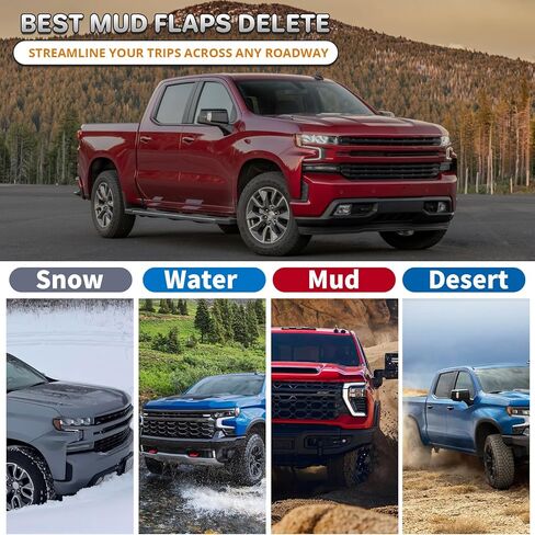 Mud Flap Delete Fit for Chevy Silverado 2019-2025,Mud Guards Compatible with Chevrolet Silverado 1500 Accessories, Easy Install,Without Drilling,Includes Front and Rear Mud Guard Set (4pcs-Set) in Saudi Arabia