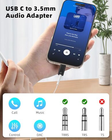 MoKo USB C to 3.5mm Audio Headphone Adapter, Type C to Headphone 3.5mm Aux Jack Dongle Compatible with iPhone 16 15 Pro Max Plus, Galaxy S24 S23 S22, iPad Air/Pro, MacBook, Pixel, White in Kuwait