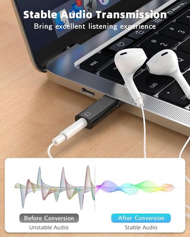 MoKo USB C to 3.5mm Audio Headphone Adapter, Type C to Headphone 3.5mm Aux Jack Dongle Compatible with iPhone 16 15 Pro Max Plus, Galaxy S24 S23 S22, iPad Air/Pro, MacBook, Pixel, White in Kuwait