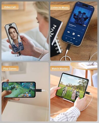 MoKo USB C to 3.5mm Audio Headphone Adapter, Type C to Headphone 3.5mm Aux Jack Dongle Compatible with iPhone 16 15 Pro Max Plus, Galaxy S24 S23 S22, iPad Air/Pro, MacBook, Pixel, White in Kuwait