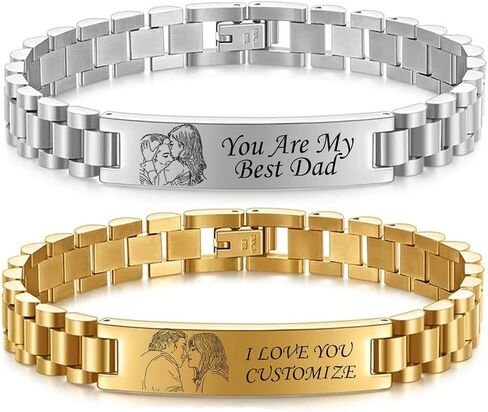 Customize Picture Bracelet Personalized Photo Couple Bracelets ID Link Chain for Men His and Hers Text Engraved for Women bf and gf Custom Friendship Gift Memorial Wristband in Saudi Arabia