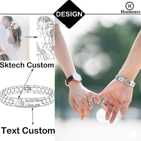 Customize Picture Bracelet Personalized Photo Couple Bracelets ID Link Chain for Men His and Hers Text Engraved for Women bf and gf Custom Friendship Gift Memorial Wristband in Saudi Arabia