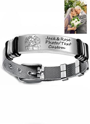 Customize Picture Bracelet Personalized Photo Couple Bracelets ID Link Chain for Men His and Hers Text Engraved for Women bf and gf Custom Friendship Gift Memorial Wristband in Saudi Arabia
