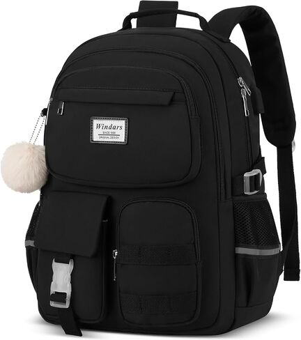 School Backpack for Teen Girls, Cute Laptop Backpack for Women Students, Middle High School Bags Aesthetic Bookbag for College Travel Fit 15.6 Inch Laptop (Black) in Saudi Arabia