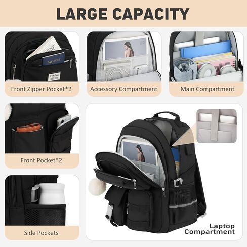 School Backpack for Teen Girls, Cute Laptop Backpack for Women Students, Middle High School Bags Aesthetic Bookbag for College Travel Fit 15.6 Inch Laptop (Black) in Saudi Arabia