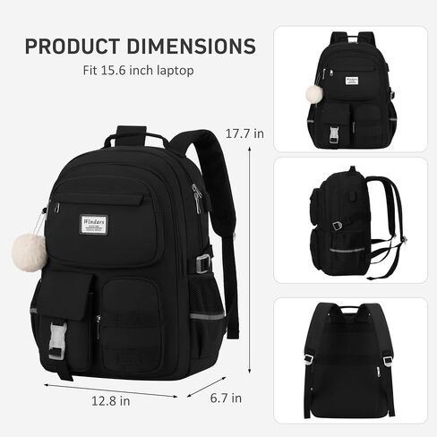 School Backpack for Teen Girls, Cute Laptop Backpack for Women Students, Middle High School Bags Aesthetic Bookbag for College Travel Fit 15.6 Inch Laptop (Black) in Saudi Arabia