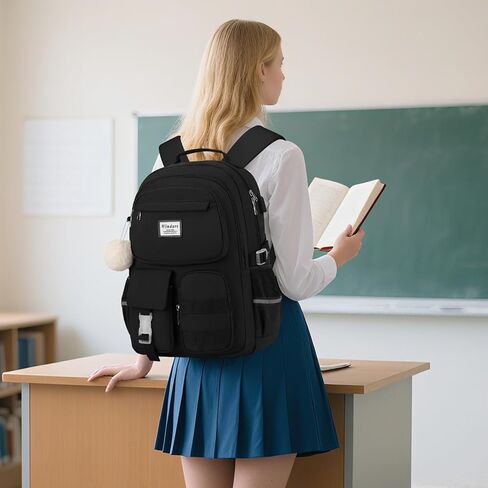 School Backpack for Teen Girls, Cute Laptop Backpack for Women Students, Middle High School Bags Aesthetic Bookbag for College Travel Fit 15.6 Inch Laptop (Black) in Saudi Arabia