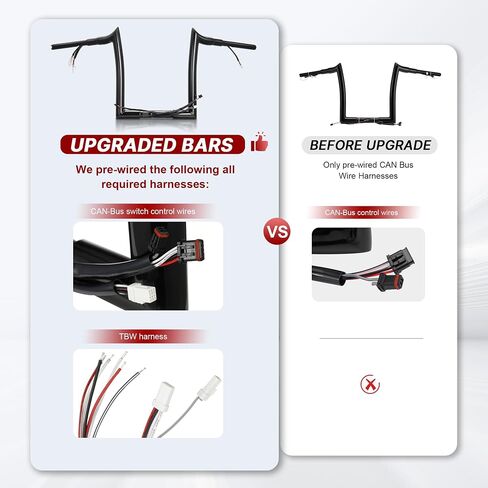 14 "Rise Pre-Wired 1.5" Fat Road Glide Ape Hanger Handlebar (أسلاك Can-Bus & TBW مثبتة مسبقًا) مع 3 خطوط فرامل ومجموعة كبل القابض لعام 2021-2023 نماذج Glide Harley Road ، Black in Saudi Arabia