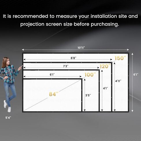 2024 Upgraded Portable Projector Screen - Black Backing,100-K Straight Edges, Foldable, Washable and Wrinkle-Free - for Indoor Home Theater and Outdoor Cinema -100 inch White 16:9 by IOLIEO in Saudi Arabia