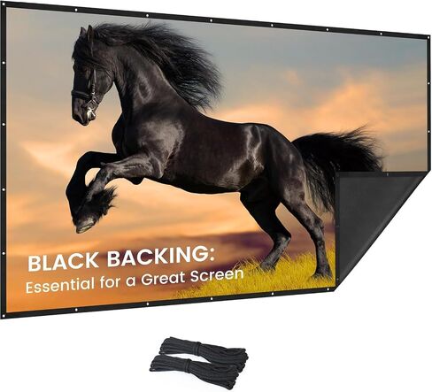 2024 Upgraded Portable Projector Screen - Black Backing,100-K Straight Edges, Foldable, Washable and Wrinkle-Free - for Indoor Home Theater and Outdoor Cinema -100 inch White 16:9 by IOLIEO in Saudi Arabia