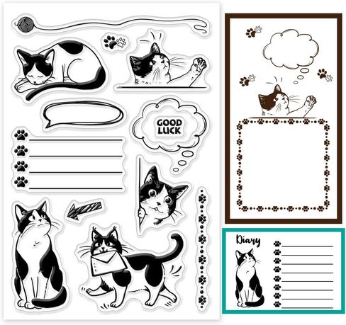 GLOBLELAND Lovely Black Cat Clear Stamps Leaf Flower Fish Butterfly Silicone Clear Stamp Seals Cartoon Animals Transparent Stamps for DIY Scrapbooking Cards Making Photo Album Journal in Saudi Arabia