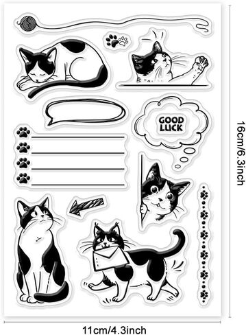 GLOBLELAND Lovely Black Cat Clear Stamps Leaf Flower Fish Butterfly Silicone Clear Stamp Seals Cartoon Animals Transparent Stamps for DIY Scrapbooking Cards Making Photo Album Journal in Saudi Arabia