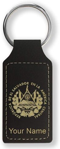 LaserGram Rectangle Keychain, Flag of El Salvador, Personalized Engraving Included in Saudi Arabia