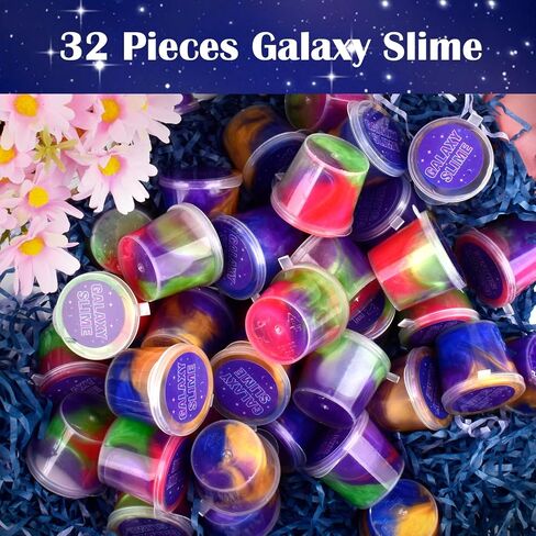 60 Pack Galaxy Slime Party Favors for Kids Slime Game Bulk Stretchy & Non-Sticky DIY Stress Relief Putty Toy Birthday Halloween Christmas Stocking Stuffers, Classroom Reward for Girls Boys in Kuwait