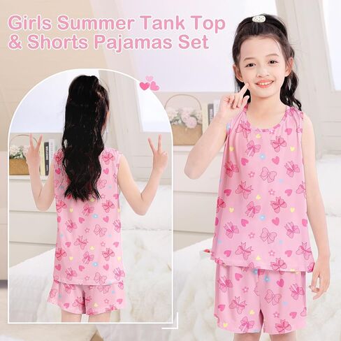 MHJY Toddler Girls Pajamas Sleeveless Pajamas for Kids Soft Tank Top & Shorts Girls Pajama Set in Kuwait
