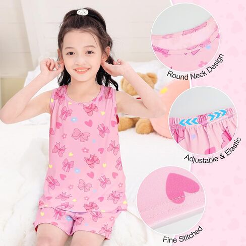 MHJY Toddler Girls Pajamas Sleeveless Pajamas for Kids Soft Tank Top & Shorts Girls Pajama Set in Kuwait