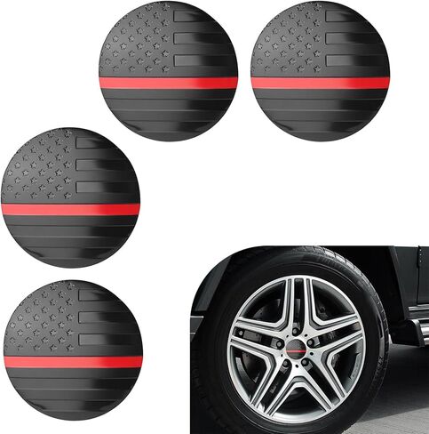 4 PCS Car Wheel Center Hub Caps, 2.2" Rim Protective Covers, American Flag Design Waterproof Rim Decoration, Universal for Most Cars (Black) in Saudi Arabia