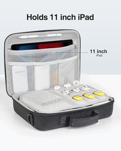 Luxtude Electronic Organizer Travel Case كبير ، منظم تقني ذو طبقة مزدوجة ، سفر منظم الحبل ، حقيبة منظمات الكابلات ، منظم شاحن كبير ، حقيبة إلكترونيات منزلية تناسب iPad (حتى 12.9 بوصة) in Kuwait