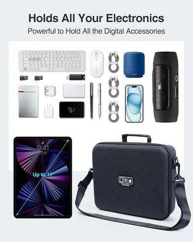 Luxtude Electronic Organizer Travel Case كبير ، منظم تقني ذو طبقة مزدوجة ، سفر منظم الحبل ، حقيبة منظمات الكابلات ، منظم شاحن كبير ، حقيبة إلكترونيات منزلية تناسب iPad (حتى 12.9 بوصة) in Kuwait