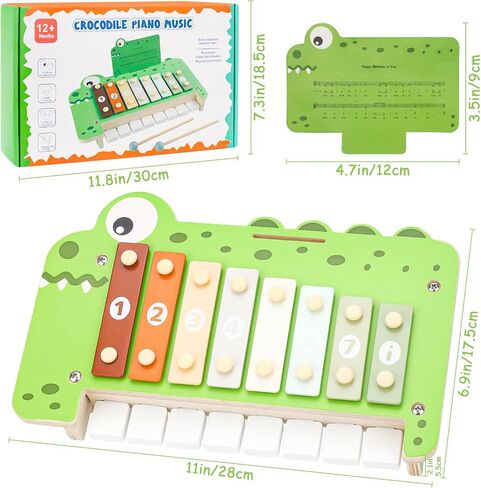 Kids Drum Set Musical Instruments - 5 in 1 Montessori Toys for Toddler Baby, Wooden Music Kit with Piano Keyboard Xylophone, Preschool Educational Sensory Toys Birthday Gifts for Boys Girls 1-3+ in Saudi Arabia