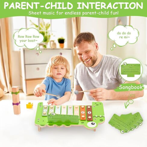 Kids Drum Set Musical Instruments - 5 in 1 Montessori Toys for Toddler Baby, Wooden Music Kit with Piano Keyboard Xylophone, Preschool Educational Sensory Toys Birthday Gifts for Boys Girls 1-3+ in Saudi Arabia