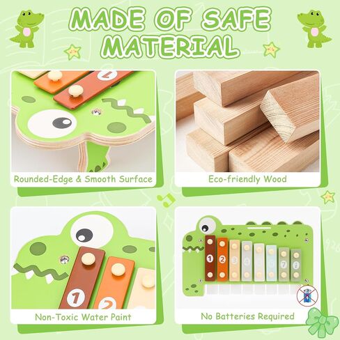 Kids Drum Set Musical Instruments - 5 in 1 Montessori Toys for Toddler Baby, Wooden Music Kit with Piano Keyboard Xylophone, Preschool Educational Sensory Toys Birthday Gifts for Boys Girls 1-3+ in Saudi Arabia