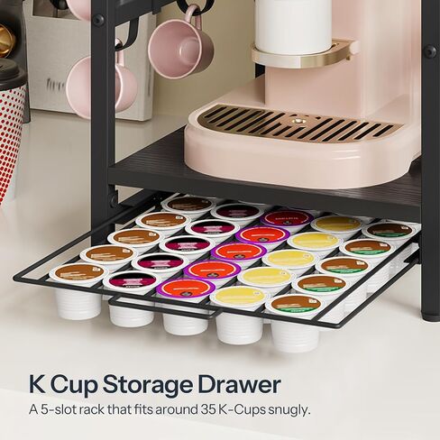 HOOBRO Coffee Pod Holder Organizer for Counter, K Cup Holder, 35 Pods Capacity Storage Organizer with 8 Removable S Hooks, for Syrup, Mugs Rack, Coffee Maker Stand, Rustic Brown and Black BF01CR01 in Saudi Arabia