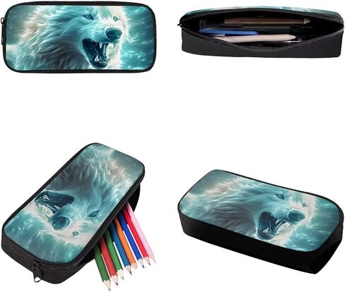 حقيبة ظهر Green Lightning Wolf Wolf للأولاد محمولة متينة ناعمة خفيفة الوزن على ظهره على ظهر المدرسة مع صندوق قلم رصاص الغداء. in Kuwait