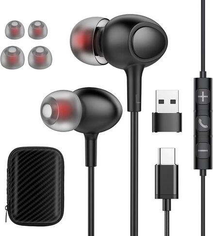 USB C Wired Earbuds, in Ear Earphones for Laptop PC with Microphone, Magnetic Noise Isolation Headset Compatible for iPhone 16 15 Pro/iPad Pro/Samsung Galaxy S25/S24/S23 Ultra in Kuwait