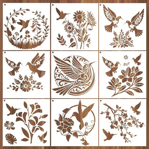 AFRITEE Floral Stencils for Crafts Reusable - 8 Pcs Large Texture Painting Stencils for Wood Furniture Decor, Butterfly Notes Painting Template for DIY Clothes Diary Canvas Creative Decoration in Saudi Arabia