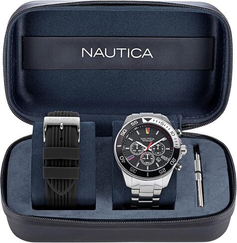 Nautica Men's NAPNOS306 One Recycled (85%) Stainless Steel Bracelet & Black Silicone Strap Watch in Saudi Arabia