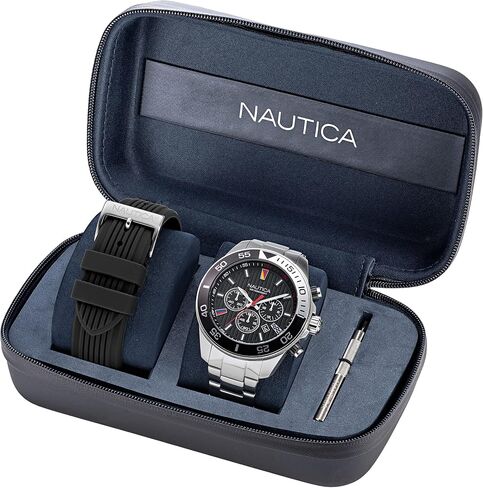 Nautica Men's NAPNOS306 One Recycled (85%) Stainless Steel Bracelet & Black Silicone Strap Watch in Saudi Arabia