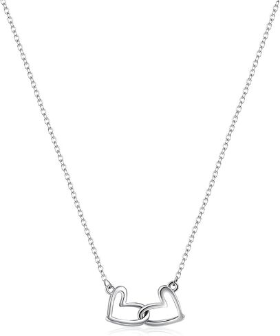 Sterling Silver Small Double Heart Necklace for Women Link Pendant Necklace for Mother's Day in Saudi Arabia