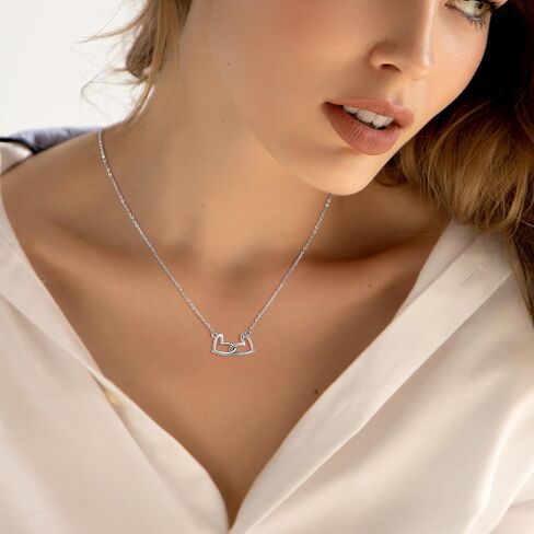 Sterling Silver Small Double Heart Necklace for Women Link Pendant Necklace for Mother's Day in Saudi Arabia