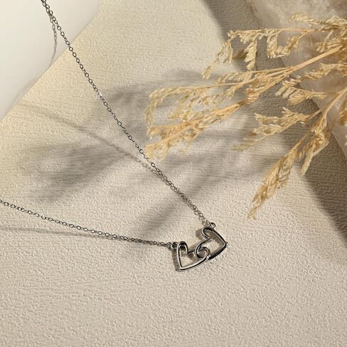 Sterling Silver Small Double Heart Necklace for Women Link Pendant Necklace for Mother's Day in Saudi Arabia