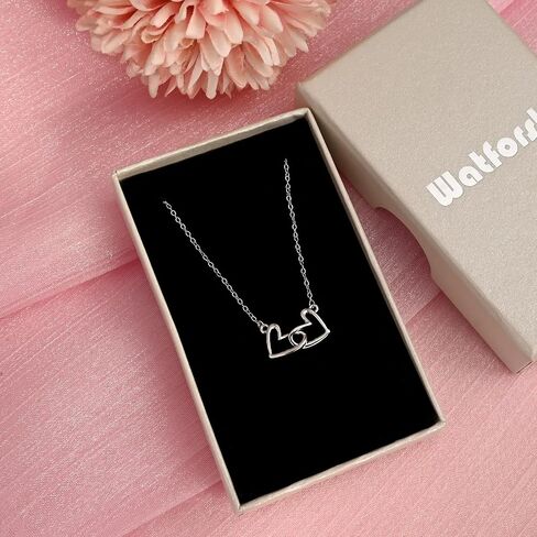 Sterling Silver Small Double Heart Necklace for Women Link Pendant Necklace for Mother's Day in Saudi Arabia