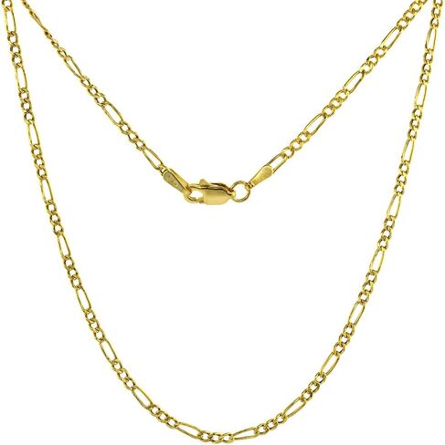 Hollow 10K Gold 2mm Figaro Link Chain Necklace for Men & Women 16-24 inch long in Saudi Arabia