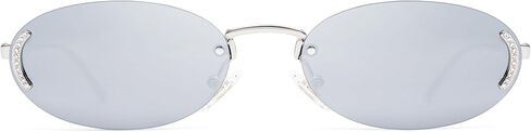 SOJOS Trendy Oval Rimless Sunglasses for Women Retro Y2k Sunnies with Rhinestones SJ1227 in Saudi Arabia
