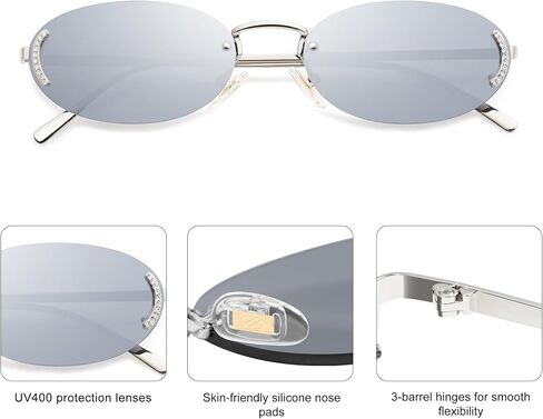 SOJOS Trendy Oval Rimless Sunglasses for Women Retro Y2k Sunnies with Rhinestones SJ1227 in Saudi Arabia