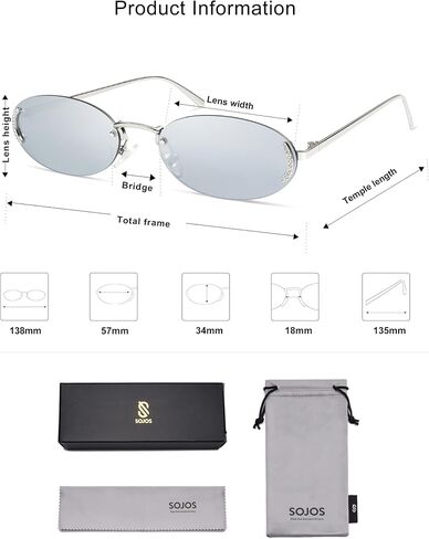 SOJOS Trendy Oval Rimless Sunglasses for Women Retro Y2k Sunnies with Rhinestones SJ1227 in Saudi Arabia