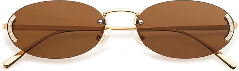 SOJOS Trendy Oval Rimless Sunglasses for Women Retro Y2k Sunnies with Rhinestones SJ1227 in Saudi Arabia