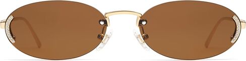 SOJOS Trendy Oval Rimless Sunglasses for Women Retro Y2k Sunnies with Rhinestones SJ1227 in Saudi Arabia