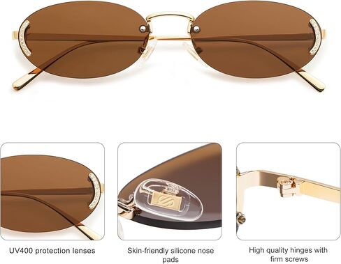 SOJOS Trendy Oval Rimless Sunglasses for Women Retro Y2k Sunnies with Rhinestones SJ1227 in Saudi Arabia