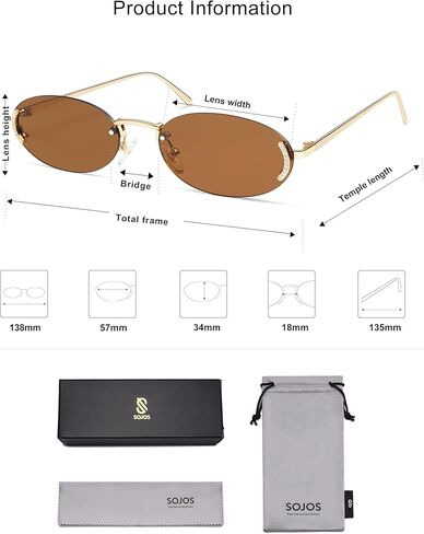 SOJOS Trendy Oval Rimless Sunglasses for Women Retro Y2k Sunnies with Rhinestones SJ1227 in Saudi Arabia