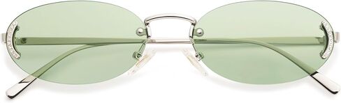 SOJOS Trendy Oval Rimless Sunglasses for Women Retro Y2k Sunnies with Rhinestones SJ1227 in Saudi Arabia