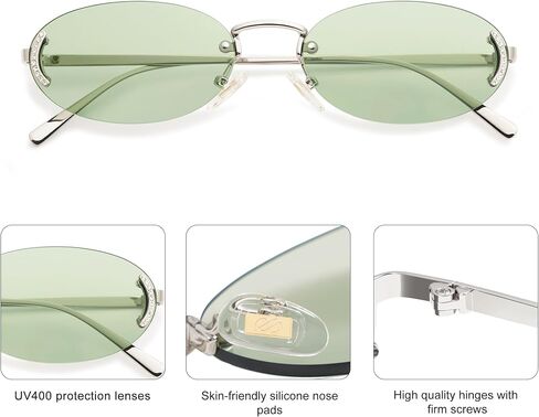 SOJOS Trendy Oval Rimless Sunglasses for Women Retro Y2k Sunnies with Rhinestones SJ1227 in Saudi Arabia