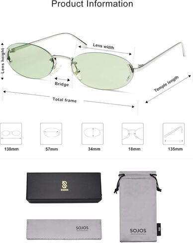 SOJOS Trendy Oval Rimless Sunglasses for Women Retro Y2k Sunnies with Rhinestones SJ1227 in Saudi Arabia