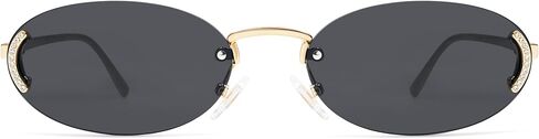 SOJOS Trendy Oval Rimless Sunglasses for Women Retro Y2k Sunnies with Rhinestones SJ1227 in Saudi Arabia