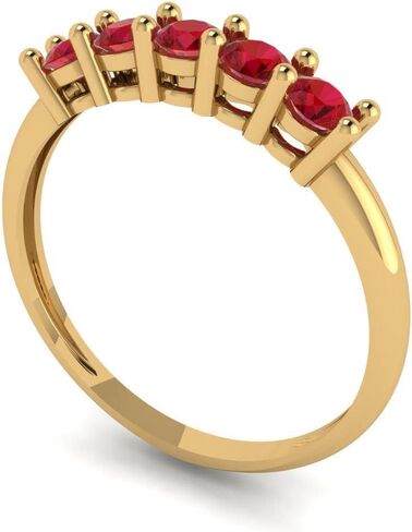 14K Wedding Band for Women - 0.35 ctw Round Cut Simulated Ruby in Yellow Gold Wedding Ring - Bridal Solid Gold Birthstone Stacking Anniversary Ring in Saudi Arabia