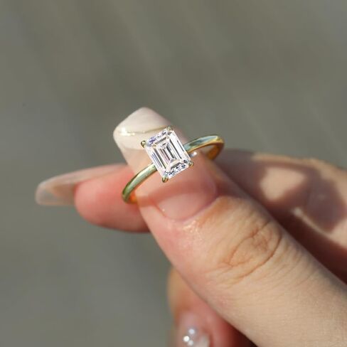 14K الذهب المطلي بالزركونيا خاتم الخطوبة للنساء 925 الجنيه الاسترليني الفضة الزمرد قطع 1CT/2CT/3CT CZ SOLITAIRE حلقات وعد للمرأة الحجم 5-9 in Kuwait